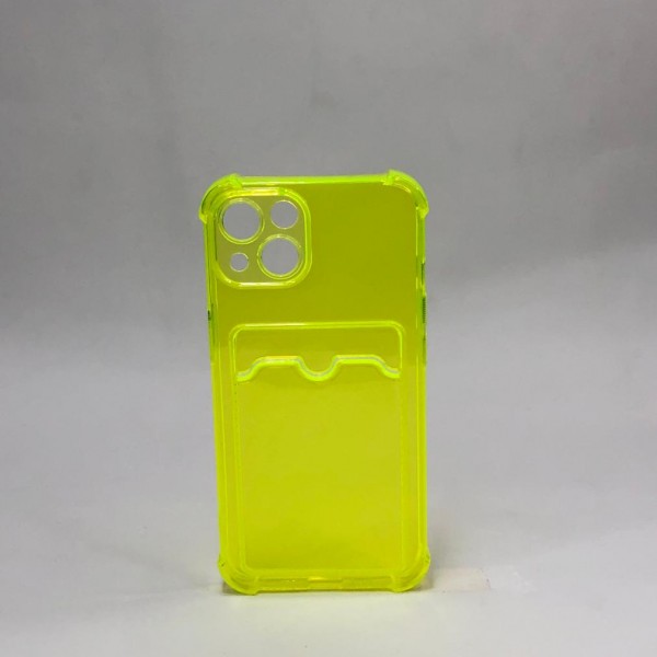Capa Verde Neon Transparente Com Porta Cartão - Iphone 13